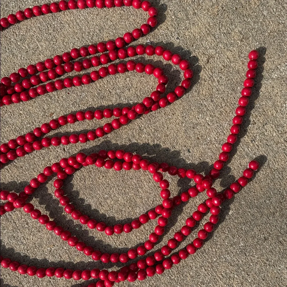Vibrant Red Beaded Garland - 9 ft - Set of 2
